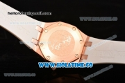 Audemars Piguet Royal Oak Lady Swiss Quartz Rose Gold/Diamonds Case with White Rubber Strap and White Dial (EF)