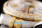 Rolex Datejust II Oyster Perpetual Automatic Movement Silver/Flower Dial with RG/Diamond Bezel-Two Tone Strap