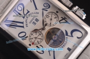 Franck Muller Long Island Tourbillon Automatic Movement Steel Case with White Dial and White Leather Strap