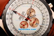 Breitling Chrono-Matic Chronograph Quartz Movement PVD Bezel with White Dial and RG Case/Subdials-Brown Leather Strap