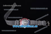Rolex GMT-Master Asia 2813 Automatic Steel Case with Black Dial Grey Nylon Strap and Blue/Red Bezel