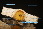 Omega Constellation Swiss Quartz Steel Case with Diamond Bezel and Gold Dial-Two Tone Strap