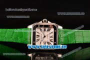 Cartier Santos 100 Large Asia Automatic Steel Case with Green Leather Strap Black Roman Numeral Markers and White Dial