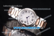 Cartier Ballon Bleu Medium Miyota OS2035 Quartz Two Tone Case/Bracelet with Roman Numeral Markers and White Dial