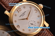 Patek Philippe Calatrava Swiss ETA 2836 Automatic Yellow Gold Case with White Dial Diamond Markers and Brown Leather Strap