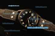 IWC Pilot Swiss Quartz PVD Case with Black Dial and Black Leather Strap-Red Second Hands