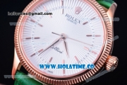 Rolex Cellini Time Asia 2813 Automatic Rose Gold Case with White Dial Green Leather Strap and Stick Markers