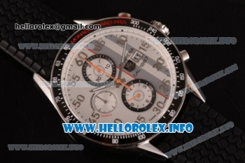 Tag Heuer Carrera Calibre 1887 Automatic Chronograph Miyota Quartz Steel Case with White Dial Arabic Number Markers and Black Rubber Strap