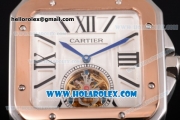 Cartier Santos Tourbillon Asia Automatic Steel Case with White Dial and Rose Gold Bezel - Roman Numeral Markers