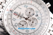 Breitling Navitimer Chronograph Quartz Movement Silver Case with White Dial and SS Strap-Number Markers