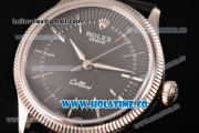 Rolex Cellini Time Asia 2813 Automatic Steel Case with Black Dial Black Leather Strap and Silver Markers