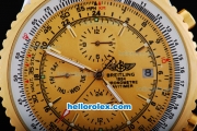 Breitling Navitimer Automatic Movement Gold Bezel with Yellow Dial and Rubber Strap