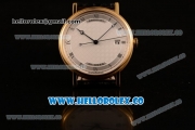 Breguet Classique Miyota 9015 Automatic Yellow Gold Case with White Dial Yellow Gold Bezel and Black Leather Strap - (AAAF)