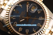 Rolex Datejust Swiss ETA 2836 Automatic Full Steel with Rose Gold Bezel and Dark Blue Dial-Two Tone Strap