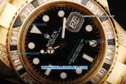 Rolex GMT Master II Swiss ETA 2836 Automatic Movement Full Gold with Black Dial and Diamond Bezel