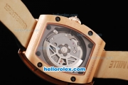 Richard Mille RM007 Automatic Movement Rose Gold Case with Diamond Hour Marker and Black Leather Strap