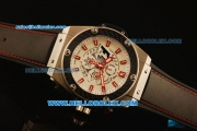 Hublot King Power F1 Chronograph Quartz Steel Case with White Dial and Red Markers-Black Rubber Strap