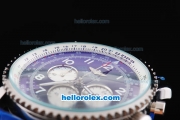 Breitling Navitimer Chronograph Quartz Movement Silver Case with Blue Dial and Blue Leather Strap-Number Markers