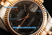 Rolex Datejust Automatic Movement Steel Case with Green Roman Numerals and Rose Gold Bezel-Two Tone Strap