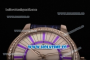 Jaeger-LeCoultre Lady Miyota Quartz Steel Case with White MOP Dial Purple Stick Markers and Blue Leather Strap - Diamonds Bezel