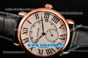 Cartier Rotonde De Asia Manual Winding Rose Gold Case with Black Roman Numeral Markers White Dial and Black Leather Strap