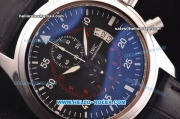 IWC Pilot's Chronograph Miyota Quartz Steel Case with Black Dial and Black Leather Strap