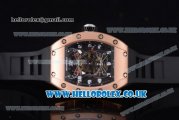 Richard Mille RM 022 Carbone Tourbillon Aerodyne Double Time Zone Japanese Miyota 6T51 Manual Winding Rose Gold Case with Skeleton Dial and Black Rubber Strap