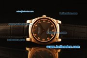 Rolex Cellini Swiss Quartz Rose Gold Case with Brown Dial and Black Leather Strap-Diamond Markers Rolex Cellini Swiss Quartz Rose Gold Case with Brown Dial and Black Leather Strap-Diamond Markers