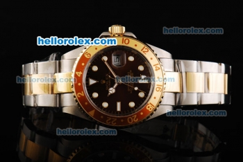 Rolex GMT-Master II Oyster Perpetual Automatic Two Tone with Wine/Yellow Bezel,Wine Dial and White Round Bearl Marking