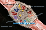 Franck Muller Cintree Curvex Swiss Quartz Steel/Diamonds Case with Pink Leather Strap and Diamonds Dial