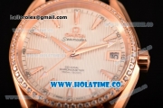 Omega Aqua Terra 150 M Co-Axial Clone Omega 8501 Automatic Rose Gold Case with White Dial and Stick Markers - Diamonds Bezel (EF)