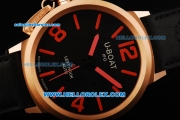 U-BOAT IFO Left Hook Automatic Movement Rose Gold Bezel with Black Dial and Leather Strap-Red Marking