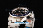 Rolex Submariner Automatic Movement Silver Case with Blue Bezel and Black Dial-White Marker