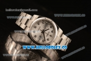 Rolex Datejust Clone Rolex 3135 Automatic Stainless Steel Case/Bracelet with Silver Dial and Diamonds Markers - 1:1 Original (MARK F)