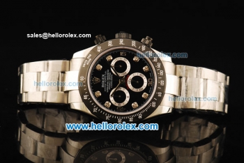 Rolex Daytona Chronograph Swiss Valjoux 7750 Automatic Movement Steel Case with Black Dial and Black Bezel-Diamond Markers