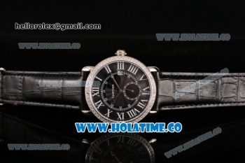 Cartier Rotonde De Asia Manual Winding Steel Case with Black Dial Diamonds Bezel and White Roman Numeral Markers