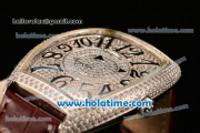 Franck Muller Cintree Curvex Ronda 762 Quartz Steel/Diamond Case with Diamond Dial and Brown Leather Strap