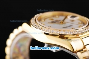 Rolex Day Date II Automatic Movement Full Gold with Diamond Bezel-White MOP Dial and Diamond Markers