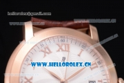 Audemars Piguet Jules Audemars Clone AP Calibre 3120 Automatic Rose Gold Case with White Dial Roman Numeral Markers and Brown Leather Strap (EF)