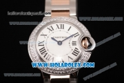 Cartier Ballon Bleu De Small Swiss Quartz Rose Gold/Steel Case with White Dial Diamonds Bezel and Roman Numeral Markers