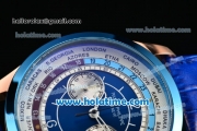 Patek Philippe Complicated World Time Chrono Miyota Quartz Rose Gold Case with White/Blue Dial and Blue Bezel