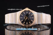 Omega Constellation Co-Axial Swiss ETA 2824 Automatic Steel Case with Yellow Gold/Diamond Bezel and Black Dial-Yellow Gold Markers