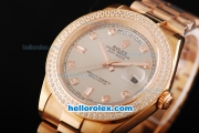 Rolex Day Date II Automatic Movement Full Rose Gold with Double Row Diamond Bezel-Diamond Markers and Grey Dial