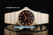 Omega Constellation Swiss ETA 2892 Automatic Movement Full Steel with Brown Dial and Diamond Markers/Bezel