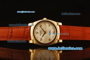 Rolex Cellini Swiss Quartz Yellow Gold Case with White MOP Dial and Brown Leather Strap-Numeral Markers