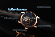 Vacheron Constantin Tourbillon Swiss Manual Winding Movement Rose Gold Case with Black Dial and Black Leather Strap