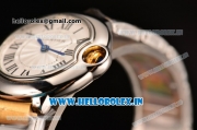 Cartier Ballon Bleu Japanese Miyota Quartz Movement Silver Case with White Dial and Black Roman Markers-Two Tone Strap