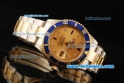 Rolex Submariner Automatic Movement Blue Bezel with Khaki Dial and Diamond Marker-Two Tone Strap