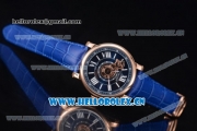 Cartier Rotonde de Cartier Astrotourbillon Asia 2813 Automatic Rose Gold Case with Blue Dial Roman Numeral Markers and Blue Leather Strap