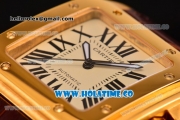 Cartier Santos 100 Medium Swiss ETA 2824 Automatic Yellow Gold Case with Beige Dial and Brown Leather Strap